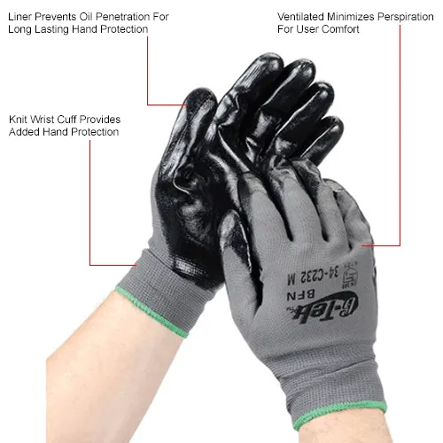 Pair of black-dipped grey knit work gloves