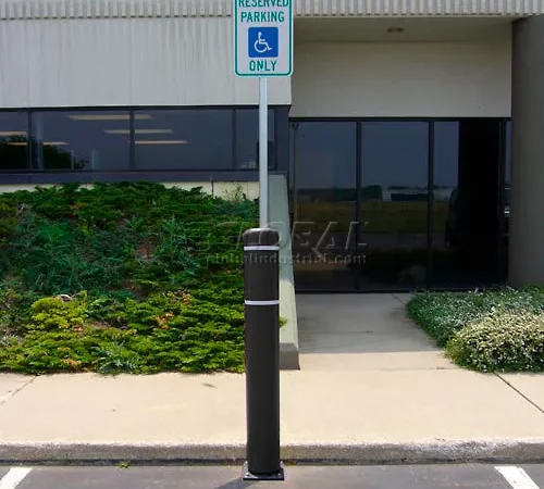 Accessible parking sign near building entrance