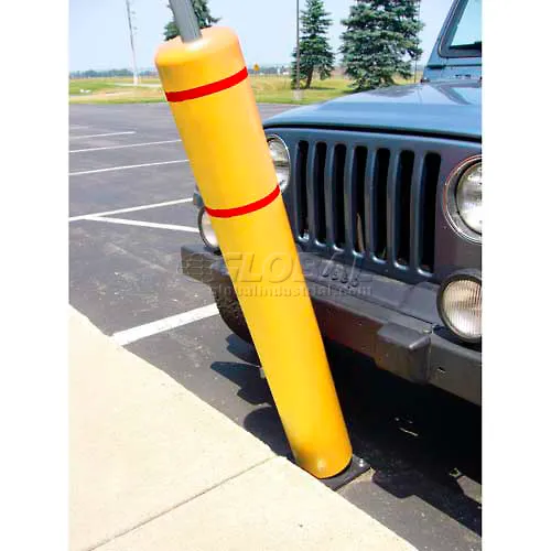 52"H FlexBollard" with 8'H Sign Post - Concrete Installation - Yellow Cover/Red Tapes - Image 2