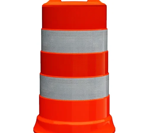 Plasticade Commander Traffic Drum, Orange, Diamond Grade Sheeting, 4 6'' Reflective Stripes, HDPE