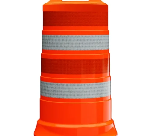 Plasticade Commander Traffic Drum, Orange, Diamond Grade Sheeting, 4 6'' Reflective Stripes, LDPE