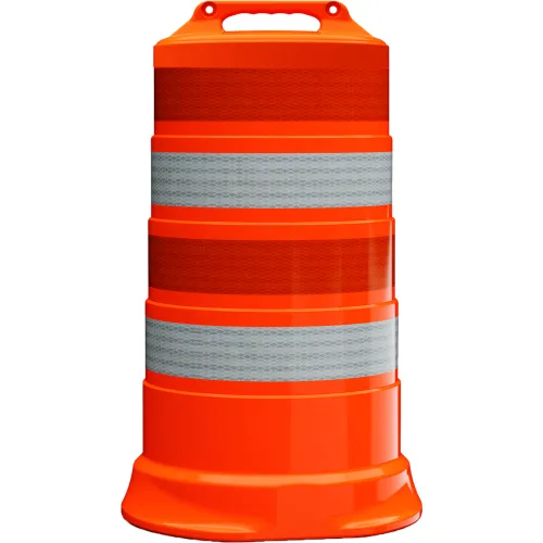Plasticade Commander Traffic Drum, Orange, Diamond Grade Sheeting, 4 6'' Reflective Stripes, LDPE