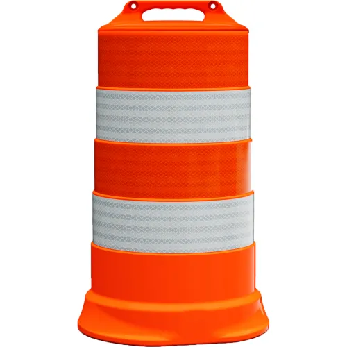 Plasticade Commander Traffic Drum, Orange, High Intensity Sheeting, 4 6'' Reflective Stripes, LDPE