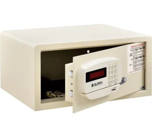 Global Industrial" Personal Hotel Safe Electronic Lock Card Slot 15x10x7 Keyed Differently WHT
