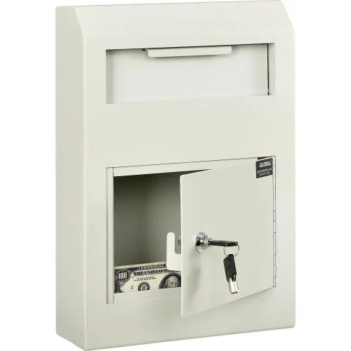 Global Industrial" Wall-Mount Depository Drop Box, 10"W x 4-1/4"D x 15"H, Beige