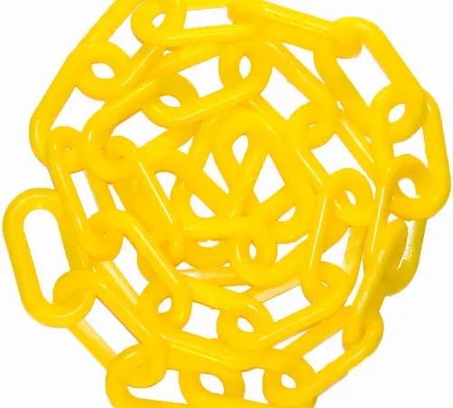 Yellow plastic chain links coiled in spiral