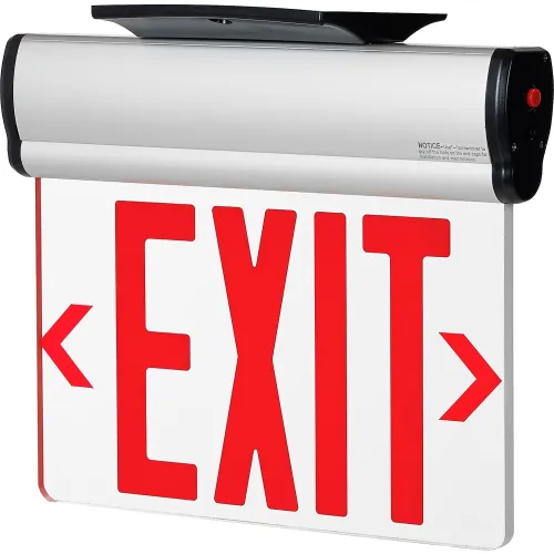 Global Industrial Surface Mount LED Edge Lit Exit Sign Red Letters Nickel-Cadmium Battery UL - Image 3