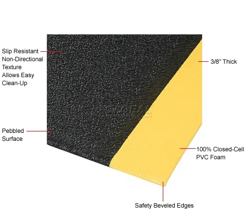 Apache Mills Soft Foot" Anti Fatigue Mat 3/8" Thick 2' x 60' Black/Yellow Border