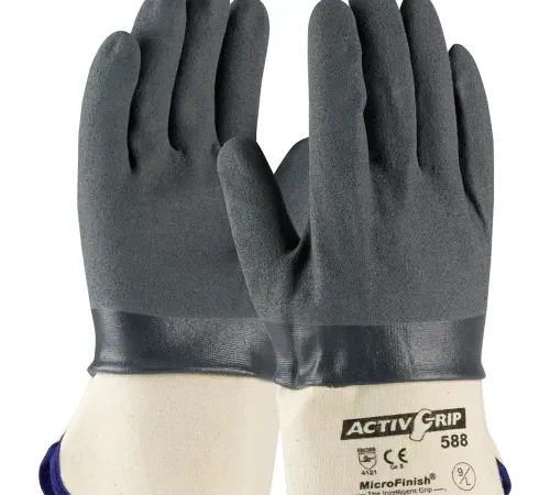 PIP Micro-Finish" Grip Nitrile Coated Gloves, 56-AG588, L, Gray/White, 12 Pairs