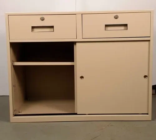 Fenco Lowboy Teller Pedestal Cabinet S-641-I - 2 Drawers Sliding Doors 37"W x 19"D x 27-7/8"H Gray