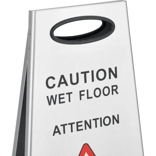Global Industrial" Stainless Steel Floor Sign 2 Sided Multi-Lingual - Caution - Image 2