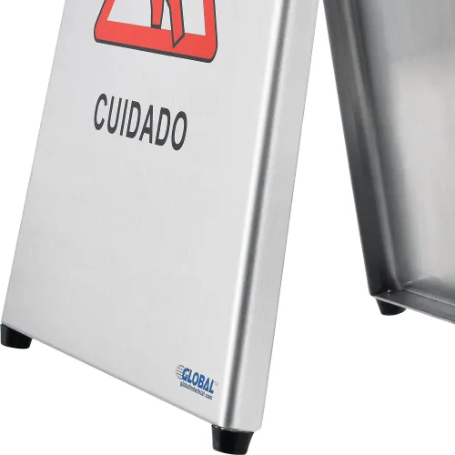 Global Industrial" Stainless Steel Floor Sign 2 Sided Multi-Lingual - Caution - Image 3