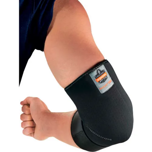 Black neoprene elbow support sleeve on arm