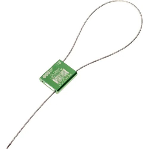 Green tamper-evident cable seal with barcode