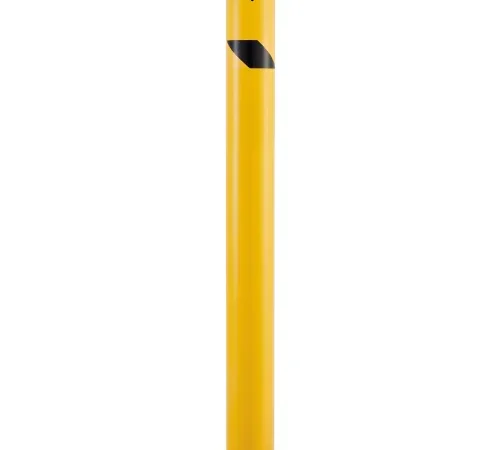 Yellow bollard with black diagonal stripe