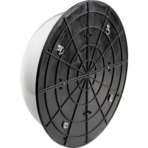 round black plastic mounting plate with clips