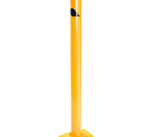 Yellow parking bollard post with base plate