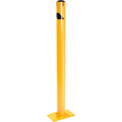 Yellow parking bollard post with base plate