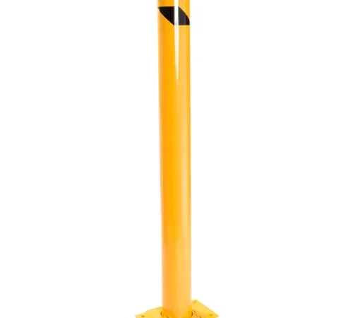 Yellow safety bollard with black reflective band