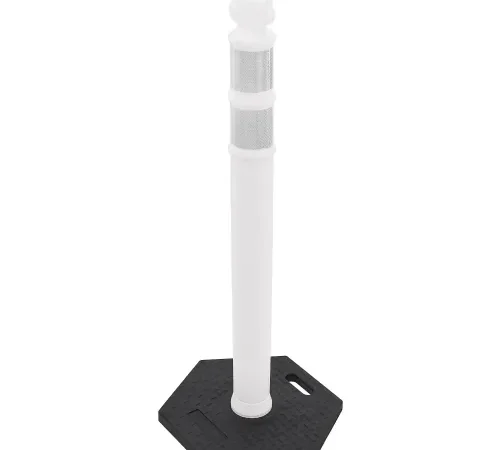 White parking delineator post on black base