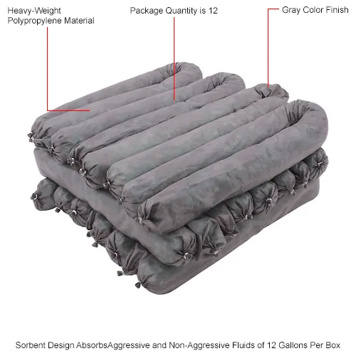 Global Industrial" Universal Sorbent Socks, Heavyweight, 3" Dia. x 48"L, Gray, 12/Pack - Image 4