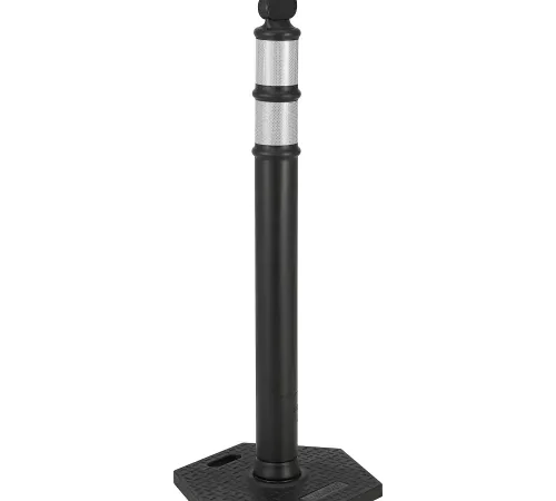 Black stanchion post with reflective bands