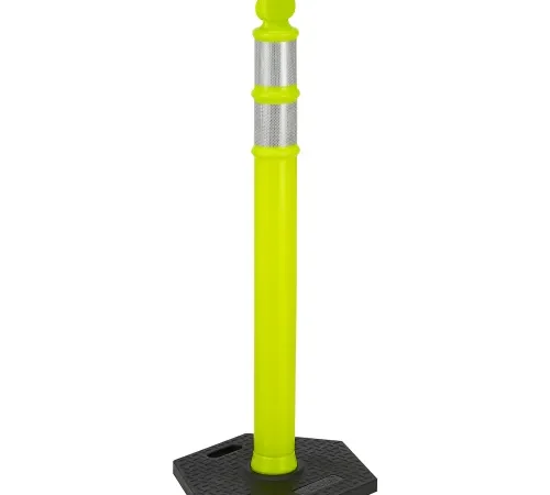 Fluorescent safety delineator post on black base
