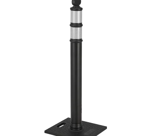 Black stanchion post with reflective bands