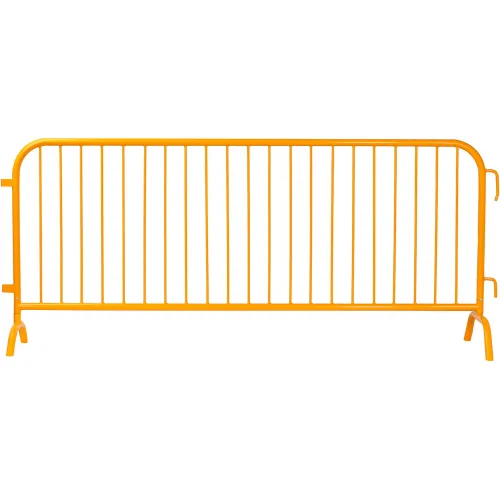 Global Industrial Steel Crowd Control Barrier, 8-1/2'L x 43"H, Bridge Feet, Powder Coat Yellow