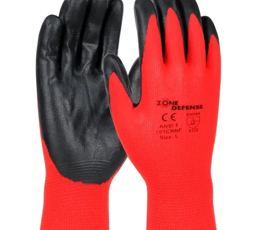 Zone Defense" Red Nylon Shell Coated Gloves, Black Nitrile Palm Coat, Small - Pkg Qty 12