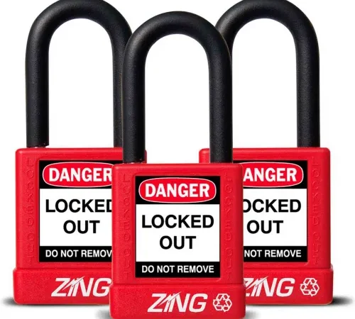 ZING RecycLock Safety Padlock, Keyed Alike, 1-1/2" Shackle, 1-3/4" Body, Red, 3 Pack, 7062