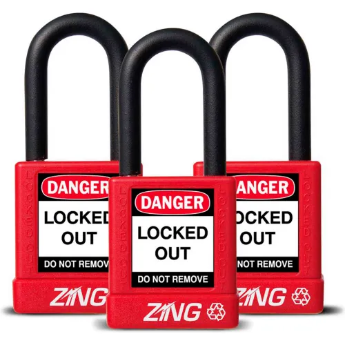 ZING RecycLock Safety Padlock, Keyed Alike, 1-1/2" Shackle, 1-3/4" Body, Red, 3 Pack, 7062