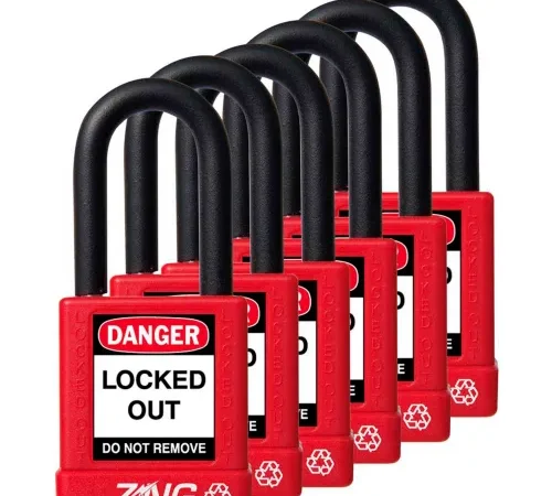 ZING RecycLock Safety Padlock, Keyed Alike, 1-1/2" Shackle, 1-3/4" Body, Red, 6 Pack, 7063