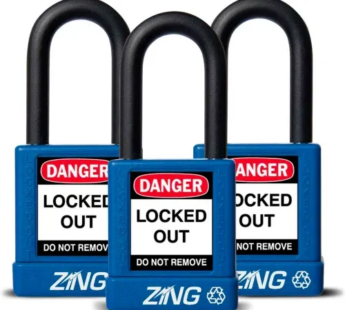 ZING RecycLock Safety Padlock, Keyed Alike, 1-1/2" Shackle, 1-3/4" Body, Blue, 3 Pack, 7064
