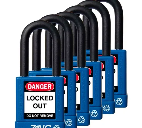 ZING RecycLock Safety Padlock, Keyed Alike, 1-1/2" Shackle, 1-3/4" Body, Blue, 6 Pack, 7065