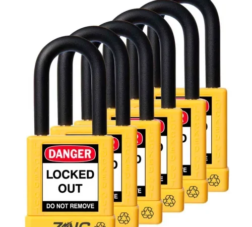 ZING RecycLock Safety Padlock, Keyed Alike, 1-1/2" Shackle, 1-3/4" Body, Yellow, 6 Pack, 7069