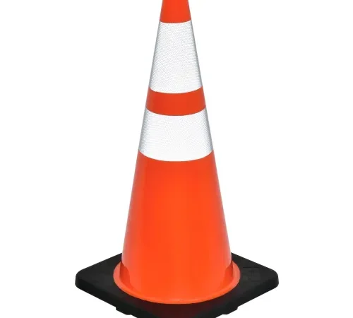Global Industrial" 28" Traffic Cone, Reflective, Black Base, 7 lbs.
