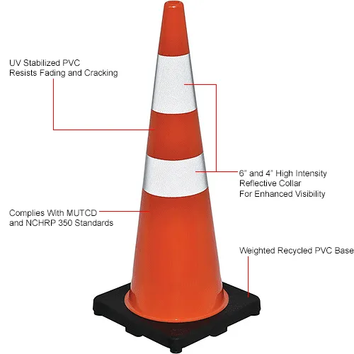 Global Industrial" 36" Traffic Cone, Reflective, Black Base, 10 Lbs. - Image 5