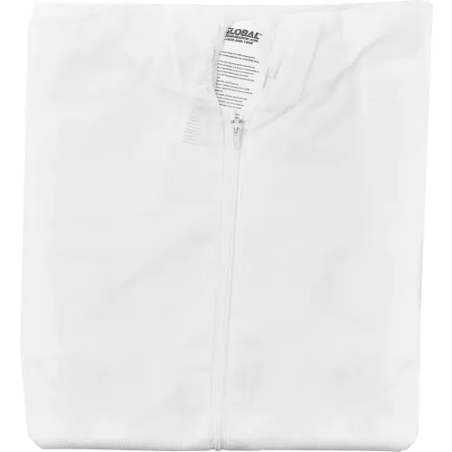 Folded white zip-up lab coat