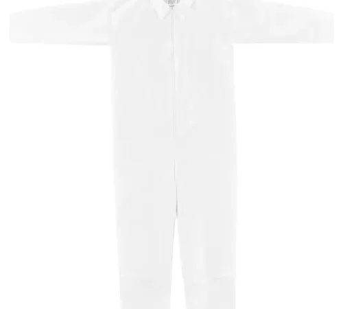 White zip-front protective coverall suit