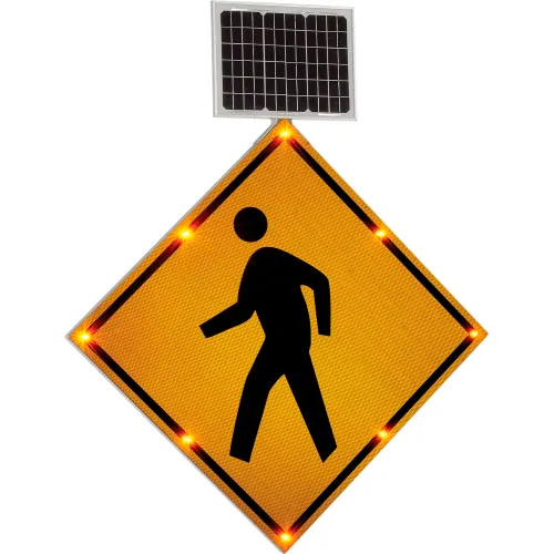 Global Industrial" 30" Solar Powered Flashing LED Pedestrian Crossing Sign, Diamond