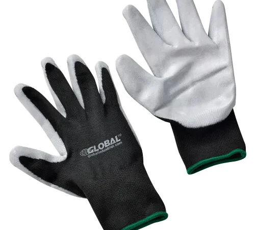 Pair of black and white coated work gloves