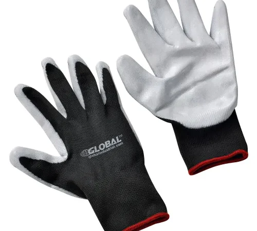 Pair of black and white coated work gloves