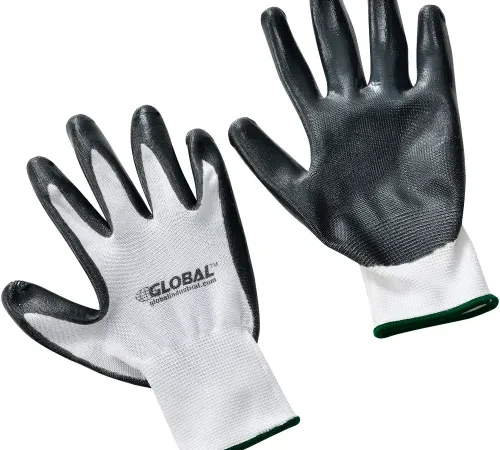 Global Industrial Flat Nitrile Coated Gloves, White/Gray, Medium, 1 Pair - Pkg Qty 12