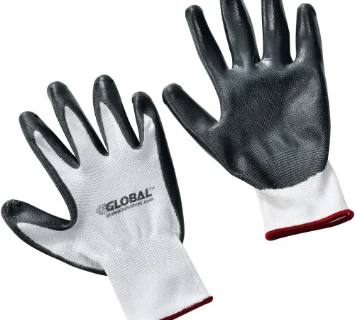 Pair of nitrile-coated white work gloves