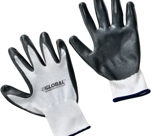 White work gloves with black nitrile coating