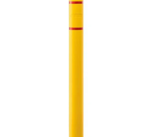 Global Industrial" Bollard Post Sleeve, 4" D x 52" H, Yellow With Red Tape, HDPE