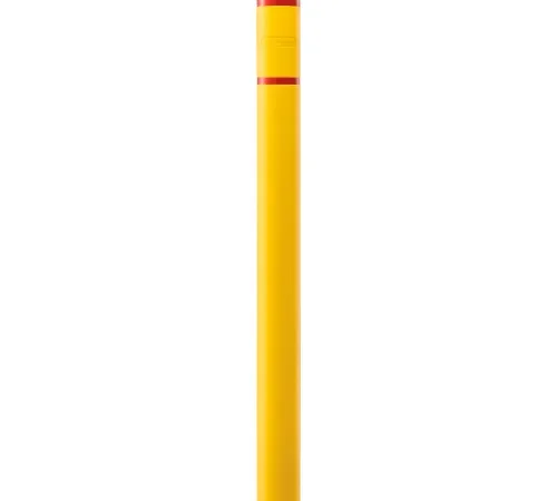 Global Industrial" Bollard Post Sleeve, 4" D x 64" H, Yellow With Red Tape, HDPE