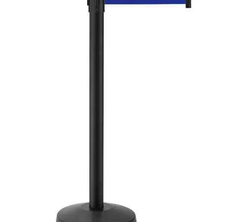 Black stanchion with blue retractable belt