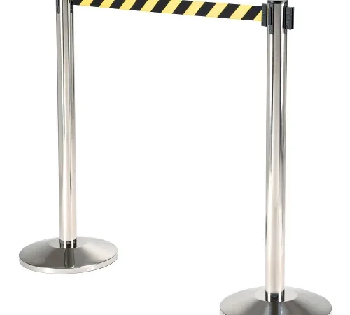 Chrome stanchions with black and yellow retractable belt